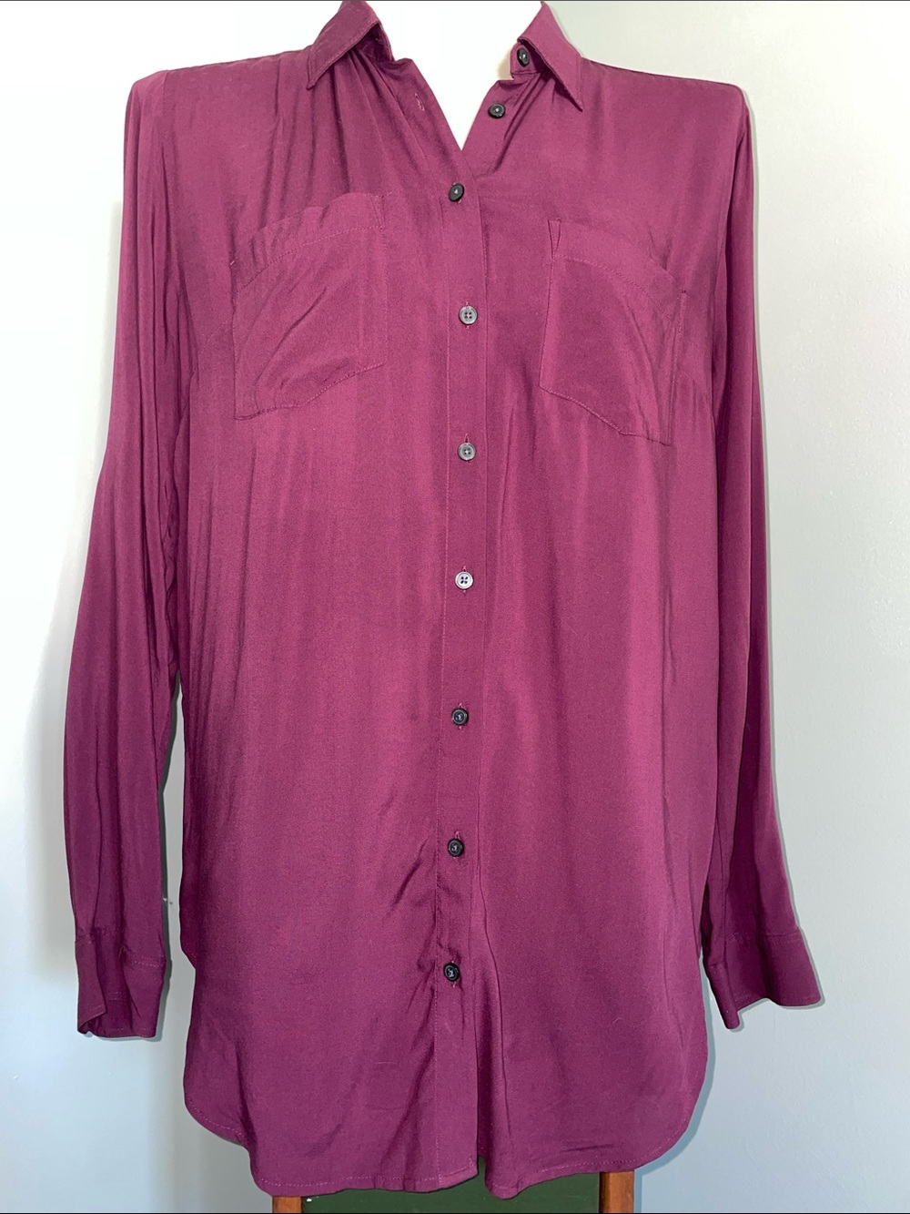 LOFT Outlet Burgundy Rayon Button Down Tunic Shirt Blouse Size Medium